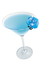 The Put a Rings on It is a blue colored cocktail made from Hpnotiq, whipped cream vodka, peach schnapps and lemon-lime soda, and served in a chilled cocktail glass.