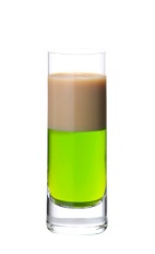 The QF Shooter is made by layering Midori melon liqueur, Kahlua coffee liqueur and Bailey's Irish cream in a chilled shot glass. The QF in the name refers to Quick F... if you drink too many of these.
