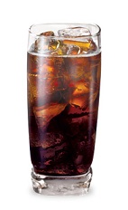 The Ragin Rootbeer is a brown drink made from root beer schnapps, vanilla schnapps, spiced rum and cola, and served over ice in a highball glass.