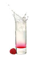 The Raspberry Blast shot is made from Malibu Red and raspberry syrup, and served in a chilled shot glass.