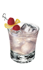 The Raspberry Twist is made from Smirnoff raspberry vodka, lemon juice, bitters and lemon-lime soda, and served over ice in a rocks glass.