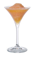 The Red Corvette cocktail is made from Midori melon liqueur, hazelnut liqueur and strawberries, and served in a chilled cocktail glass.
