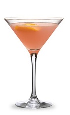 The Rio Cosmo is a peach colored cocktail made from citrus vodka, Cointreau orange liqueur, cranberry juice and lime juice, and served over ice in a cocktail glass.