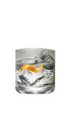 The Root Beer on the Rocks drink is a clear colored drink made from Smirnoff Root Beer vodka and orange, and served over ice in a rocks glass.