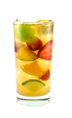 The Royal Mango is a colorful drink made from Smirnoff Mango vodka, sweet vermouth, lemon-lime soda, lemonade and fresh fruit, and served over ice in a highball glass.