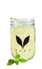 The Sage Advice cocktail recipe is a savory drink made from VeeV acai spirit, sage, lime juice and simple syrup, and served over ice in a small mason jar.