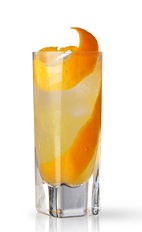 The San Sebastian Gin and Tonic is an orange colored cocktail made from Martin Miller's gin, lemon juice, orange bitters and tonic water, and served over ice in a highball glass.