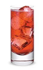 The Sour Cherry Fizz is a red drink made from Pucker cherry schnapps, sour mix and lemon-lime soda, and served over ice in a highball glass.