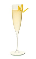 The St-Honore 75 is a clear colored drink made from St-Germain elderflower liqueur, lemon juice and champagne, and served in a chilled champagne glass.