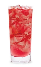 The Strawberry Tea is a red drink made from strawberry schnapps and sweet tea, and served over ice in a highball glass.