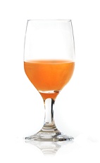 The Summer's End is an orange cocktail made from Patron tequila, watermelon, lemon juice, agave nectar and champagne, and served in a chilled sour glass.