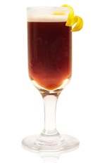 The Sweet Jane is a brown cocktail made from Patron XO Cafe liqueur, tea and lemon juice, and served in a wine glass.