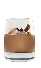The Tequila Mocha Slipper is a brown drink made from Patron tequila, Kahlua, chocolate syrup and spices, and served over ice in a rocks glass.