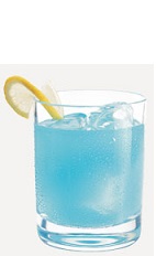 The Tropical Bliss is a blue colored drink recipe made from Burnett's blue raspberry vodka, coconut rum and lemon-lime soda, and served over ice in a rocks glass.