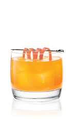 The Tropix Tuscan Sun in an orange colored drink perfect for enjoying under a warm Mediterranean sun instead of suffering a frigid winter in Canada. Made from Tropix liqueur, Espolon silver tequila, Aperol and grapefruit juice, and served over ice in a rocks glass.