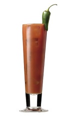The Vampiro may not be a blood sucker, but its name alone conjures up images of Halloween. A red colored drink made from Excellia tequila, tomato juice, orange juice, lime juice, pomegranate syrup, Tabasco sauce, salt and pepper, and served in a jalapeno-garnished highball glass.