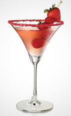 The Very Berry martini is a red colored drink recipe made from Seagram's Red Berry Twisted gin, raspberry schnapps, sour mix, pineapple juice and lemon-lime soda, and served in a sugar-rimmed cocktail glass.