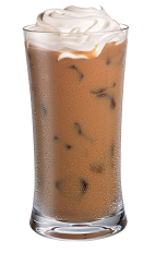 The Whipped Iced Latte drink is made from Kahlua coffee liqueur, whipped vodka, milk and chilled coffee, and served over ice in a highball glass.