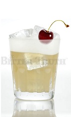 The Whiskey Sour is a classic bourbon-based cocktail popular in the US during Prohibition days. Made from bourbon, lemon juice, simple syrup, bitters and egg white, and served over ice with a cherry in a rocks glass.