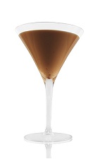 The XOXO is a brown cocktail made from Patron XO Cafe coffee liqueur, vodka, heavy cream and cayenne pepper, and served in a chilled cocktail glass.
