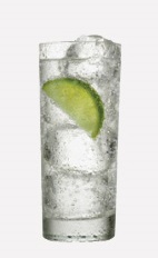 The Sparkling Pears drink recipe is made from Burnett's pear vodka, club soda and lime, and served over ice in a highball glass.