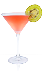 The Strawberry Kiwi Margarita is a red colored cocktail recipe made from 901 Silver tequila, lime juice, kiwi, strawberries and agave nectar, and served in a chilled cocktail glass garnished with a kiwi slice.