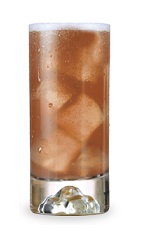 The All American is a brown colored drink made from peach schnapps, bourbon and cola, and served over ice in a highball glass.