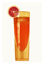 The Aperitivo Ventura is a refreshing orange colored drink made from Ventura Orangecello, Campari and club soda, and served over ice in a collins glass.
