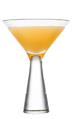 The AppleCart cocktail is made from Cointreau orange liqueur, Calvados apple brandy and lemon juice from a meijer lemon, and served in a chilled cocktail glass.