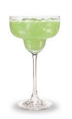 The Apple Puckerita is a green drink made from Pucker Sour Apple schnapps, tequila, lime juice and sour mix, and served in a chilled margarita glass.