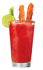 The Bacon Infused Bloody Mary is the ultimate hangover breakfast drink recipe. Combining the elements of a hearty bacon breakfast with the healing powers of a classic Bloody Mary cocktail. A red colored drink made from Clamato tomato cocktail, vodka, Worcestershire sauce, Tabasco sauce, salt, pepper, lime, celery and bacon, and served over ice in a highball glass.
