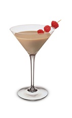 The Bailey's Raspberry Martini is a brown colored cocktail made from Bailey's Irish cream, Smirnoff raspberry vodka, Godiva chocolate liqueur and raspberries, and served in a chilled cocktail glass.