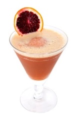 The Bloody Fernet cocktail recipe is a red colored dessert drink made from Luxardo Fernet herbal liqueur, maraschino liqueur and blood orange sorbet, and served in a chilled cocktail glass.