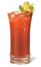 The Bloody Jimador is a tequila-based Bloody Mary. A red drink made from tequila, bloody mary mix, celery, olives and lime, and served over ice in a highball glass.