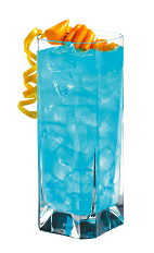 The Blue Breeze is a blue colored drink made from Hpnotiq liqueur, coconut rum, pineapple juice and club soda, and served over ice in a highball glass.