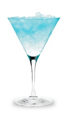 The Blue Martini is a vibrant blue cocktail made from Pucker Island Punch schnapps, citrus vodka and sour mix, and served in a chilled cocktail glass.