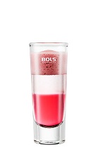 The Bols Red and White is a layered clear and red shot made from pomegranate liqueur, silver tequila and Bols Cassis Foam liqueur, and served in a chilled shot glass.