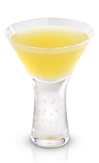 The Broadway cocktail is a stylish yellow drink made from New Amsterdam gin, yellow tomato, basil, lemon and triple sec, and served in a chilled cocktail glass.