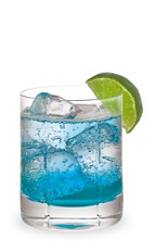 The Cactus Blue is a blue drink made from DeKuyper Cactus Juice, Pucker Island Punch schnapps, Sprite and lime, and served over ice in a rocks glass.