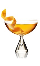 The Camomile Smile is an orange cocktail made from Beefeater gin, camomile tea syrup and Aperol, and served in a chilled cocktail glass.