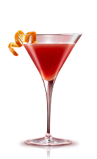 The Berry Campari is a red cocktail made from Campari, cranberry juice and orange juice, and served in a chilled cocktail glass.