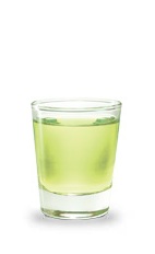 The Caramel Apple Shot is a green shot made from butterscotch schnapps and Pucker sour apple schnapps, and served in a chilled shot glass.