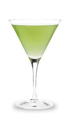 The Caramel Appletini is a green cocktail made from Pucker sour apple schnapps, butterscotch schnapps and vodka, and served in a chilled cocktail glass.