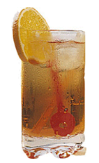 The Cassis Cooler drink recipe is made from Chymos crème de cassis, grapefruit juice and ginger ale, and served over ice in a highball glass garnished with an orange slice.