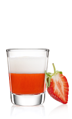 The Cheeky Swirl Shot is a red and white dessert shot that goes well with anything sweet, or on its own to start a party. Made from Malibu Swirl strawberry & whipped cream coconut rum, whipped cream and a strawberry, and served in a chilled shot glass.
