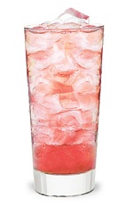 The Cherry Chill is a pink colored drink made from Pucker cherry schnapps, rum and lemon-lime soda, and served over ice in a highball glass.