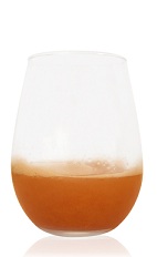 The Cinnfully Pear is an orange cocktail made from Patron tequila, pear juice, lime juice, amaretto liqueur and cinnamon, and served in a chilled rocks glass.
