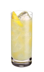 The Citroen Fizz is a yellow colored drink made from Ketel One Citroen vodka, lemon juice, simple syrup and club soda, and served over ice in a highball glass.
