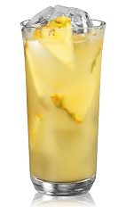 The Coconut and Pineapple is a yellow drink made from coconut rum and pineapple juice, and served over ice in a highball glass.