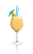 The Coconut Twist drink recipe is made from Admiral Nelson's coconut rum, coconut cream and orange juice, and served blended in a chilled wine glass.